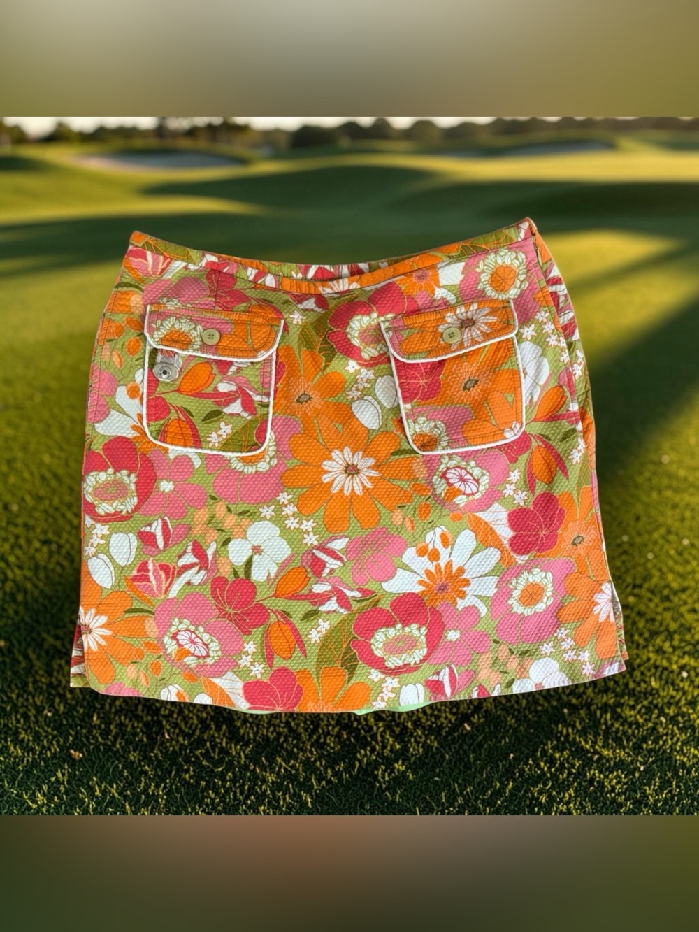 Lizgolf Mini Skirt Skort Retro Floral Vibrant 1970 inspired Size 6 Zipper Side
